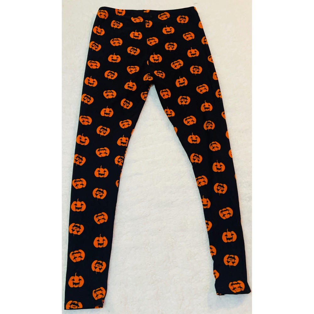 Just One Halloween Leggings Womens Large Black Orange Pumpkin Jack-O-Lantern - Picture 6 of 6